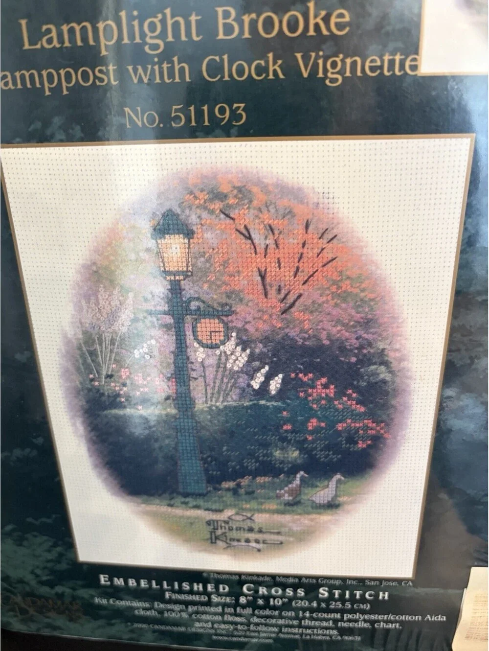 NEW Thomas Kinkade Lamplight Lamppost Clock Vignette Counted Cross Stitch